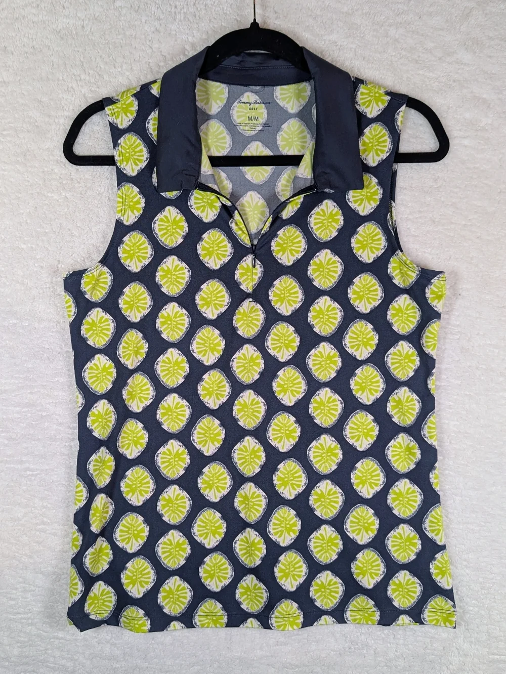 509-Tommy Bahama Navy Sleeveless Collared Tank with Lime Print - Picture 1 of 4